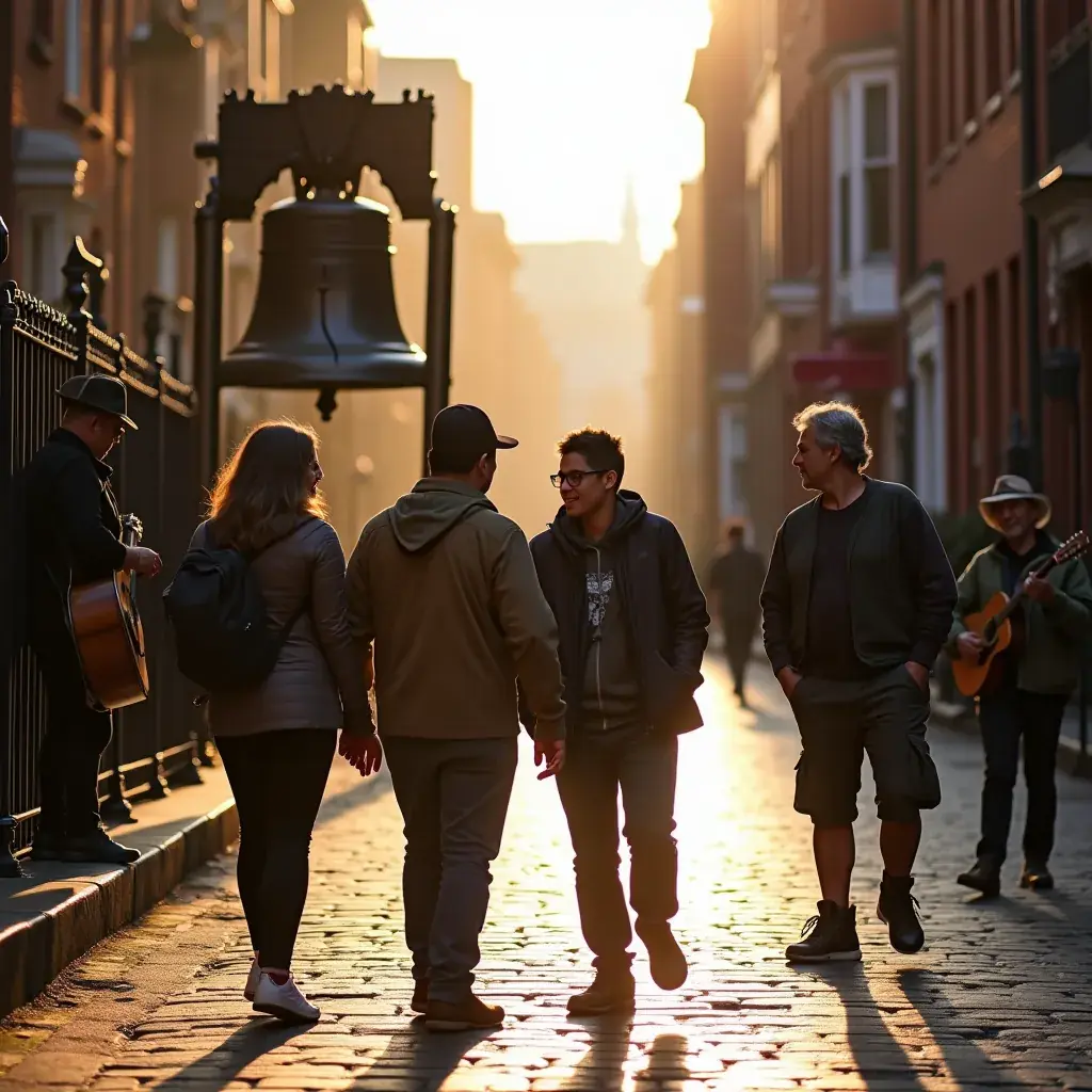 Ulica w Waszyngtonie, z flagami amerykańskimi powiewającymi na wietrze.